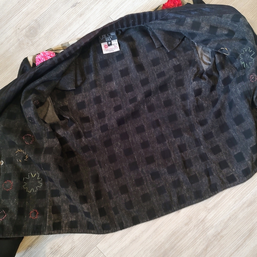 Gene Ewing BIS Vintage Floral Embellished Checkered Women's Blazer Medium - Picture 8 of 14